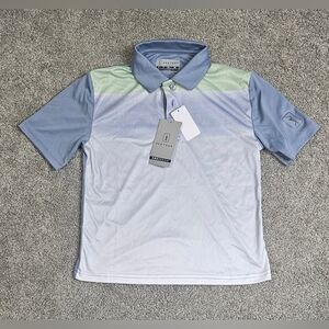 Nwt PGA Tour Kids Polo Shirt Blue Green White | Size 8 Small |